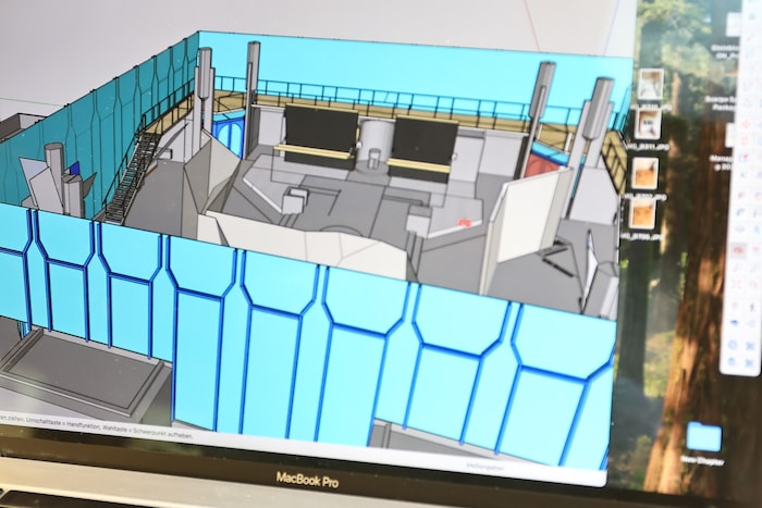 Die Visualisierung zeigt, wie die Boulderhalle mit Galerie später aussehen wird.