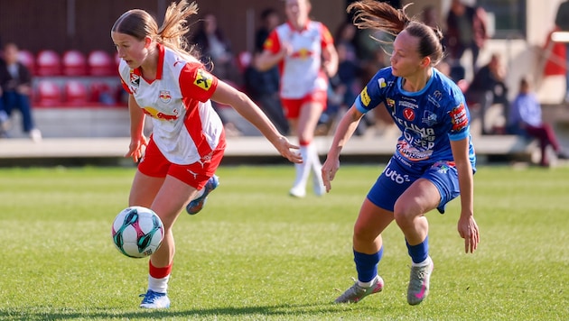 Red Bull Salzburg um Julia Grünwald (li.) ist im Mai dreimal gegen Austria Wien gefordert.