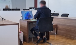 Aus der Papiertasche lugt das rosa Bild, das die Frau zerstört hat. Beim Prozess wird es der ...