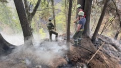 Hartnäckige Glutnester werden im Lesachtal bekämpft. 