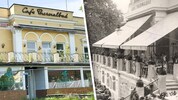 Das Cafè Thermalbad heute (links) und im Jahr 1930. Schon damals war es ein beliebter Treffpunkt ...