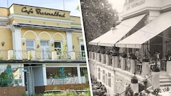 Das Cafè Thermalbad heute (links) und im Jahr 1930. Schon damals war es ein beliebter Treffpunkt ...