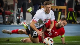 Calhanoglu und Co. brachten 2024 das ÖFB-Team (im Bild Baumgartner) zu Fall.