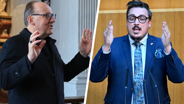 FPÖ-Mandatar Christoph Steiner (re.) wirft Diözesanbischof Glettler parteipolitische linke ...