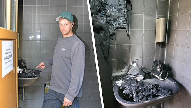 Bauhofleiter Erwin Hochauer (li.) entdeckte den ersten Brand. Sämtliche WC-Anlagen bleiben ...