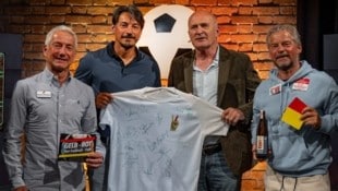 Moderator Hannes Steiner mit Gast Ivica Vastic und den Experten Kurt Garger und Frenkie ...