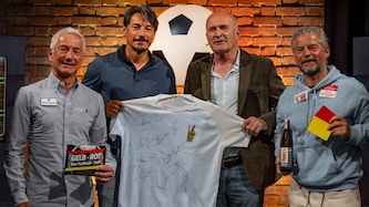 Moderator Hannes Steiner mit Gast Ivica Vastic und den Experten Kurt Garger und Frenkie ...