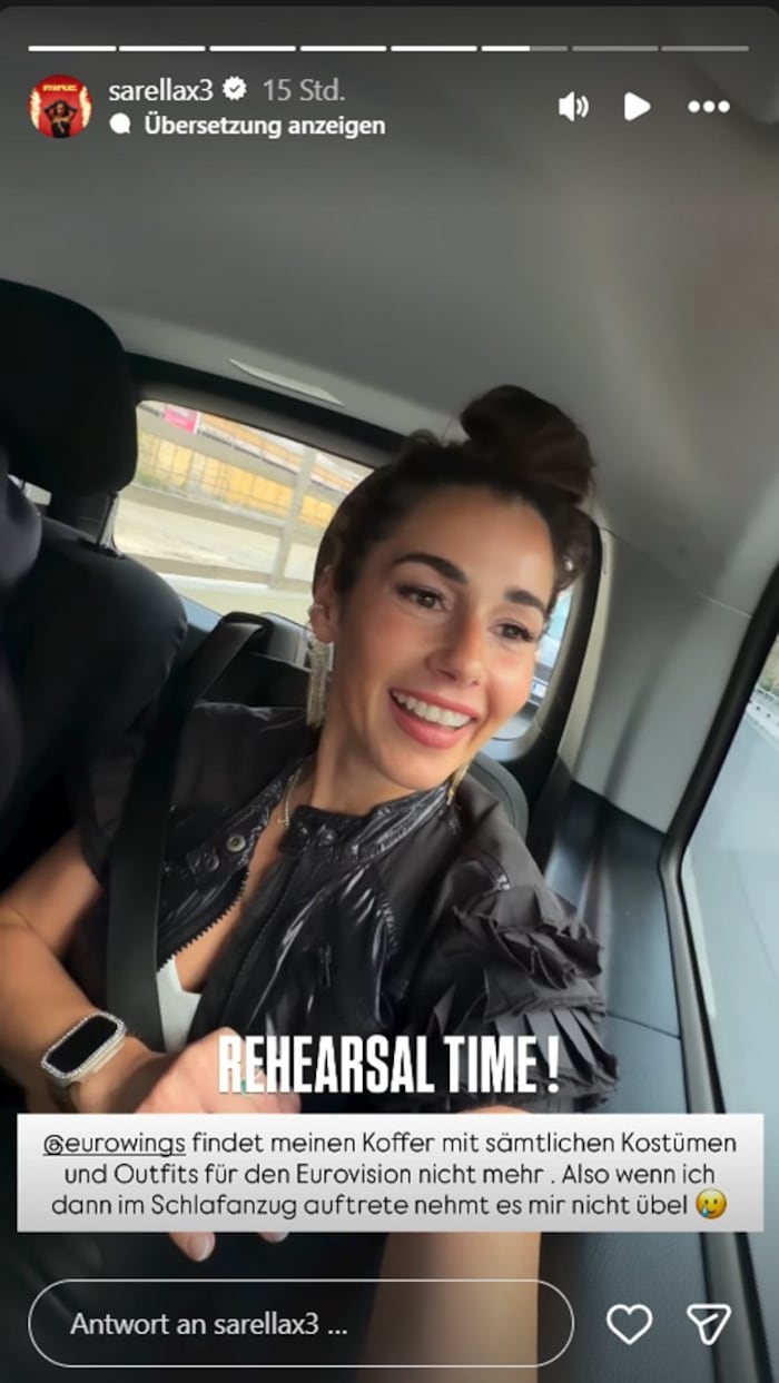 Sarah Engels verriet in ihrer Instagram-Story, dass der Koffer mit ihren ESC-Bühnen-Outfits auf ...