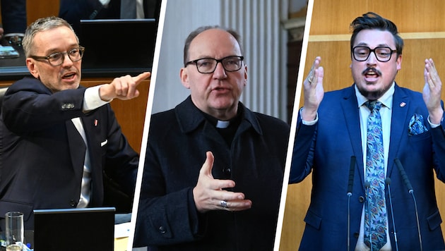 Bischof Glettler (Mitte) hat mit seiner Predigt die FPÖ verärgert.