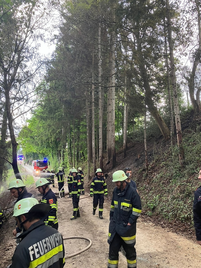 Die Florianis bei der Löschung des Brandes.