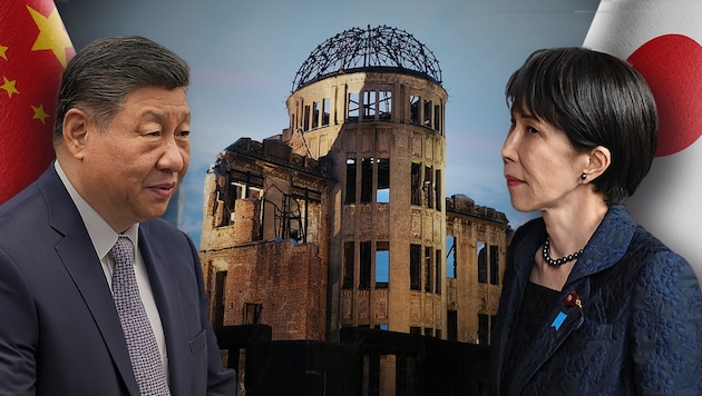 Chinas Staatspräsident Xi Jinping und Japans Premierministerin Sanae Takaichi: Im Hintergrund ...