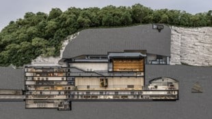 Ein Längsschnitt der neuen Werkstätten, wie sie im Berg gebaut werden sollen.