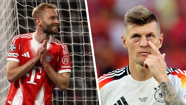 Toni Kroos (rechts) hat sich zum Vertragspoker um Konrad Laimer zu Wort gemeldet.