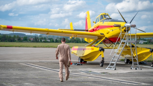 Vier Löschflugzeuge von Aquarius Aerial Firefighting aus Luxenburg nehmen an der Übung teil.