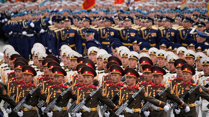 North Korean soldiers are also marching
