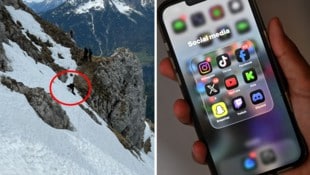 Drei junge Pseudobergsteiger – einer davon links im roten Kreis zu sehen – steckten am ...