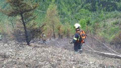 Die Feuerwehr suchte zuletzt vor allem Glutnester im unwegsamen Gelände.