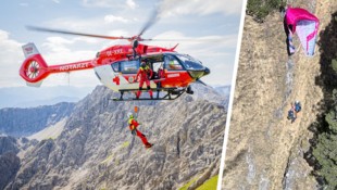 Mittels Crashbergung und per Seilwinde holte die Crew des RK-2 die abgestürzten Paragleiter aus ...