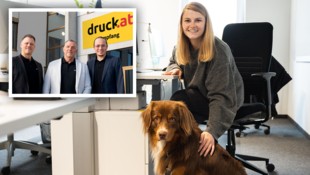Marketingmitarbeiterin Nicole Eitzenberger freut sich, ihren „Levi“ jederzeit mit ins Büro ...