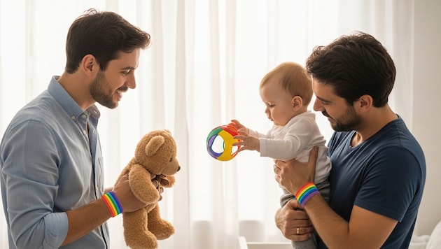 Das Baby wurde auf natürlichem Weg gezeugt und zunächst von der Mutter sowie dem biologischen ...
