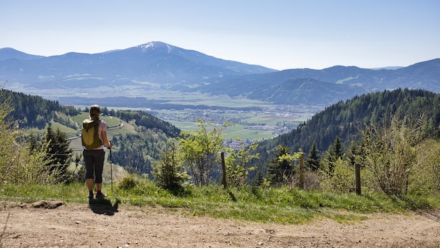 Ein herrlicher Rundumblick auf Seetaler Alpen und Steirisches Randgebirge erwartet die Wanderer.