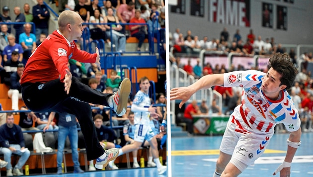 Jan Kroiss (li.) und Samuel Weiser duellieren sich im Halbfinale der HLA Meisterliga.