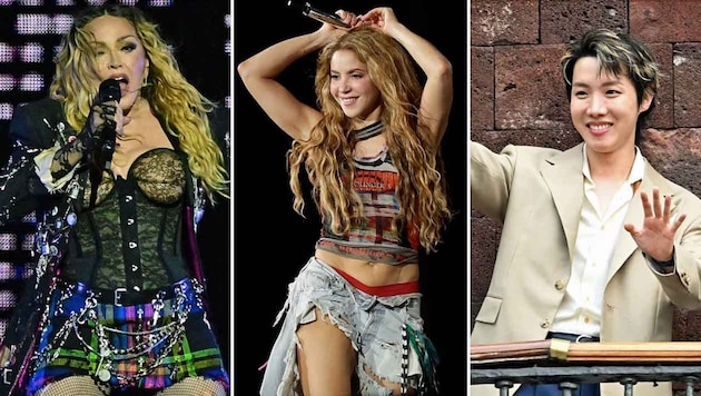 Madonna, Shakira und J-Hop von der Band BTS (von links) werden bei der WM mit von der Partie ...