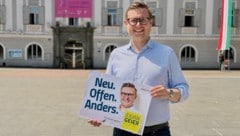 Julian Geier und die VP-Stadtpartei setzen künftig auf die Farben Dunkelblau und Limettengrün.
