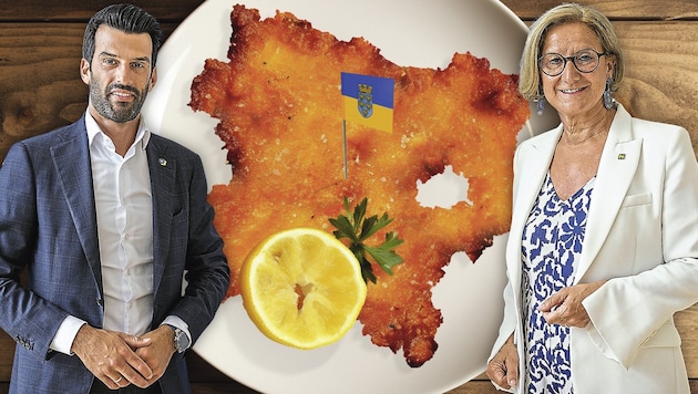 Schnitzel und Co. fördern Landeshauptfrau Mikl-Leitner (re.) und Vize Landbauer seit zwei Jahren ...