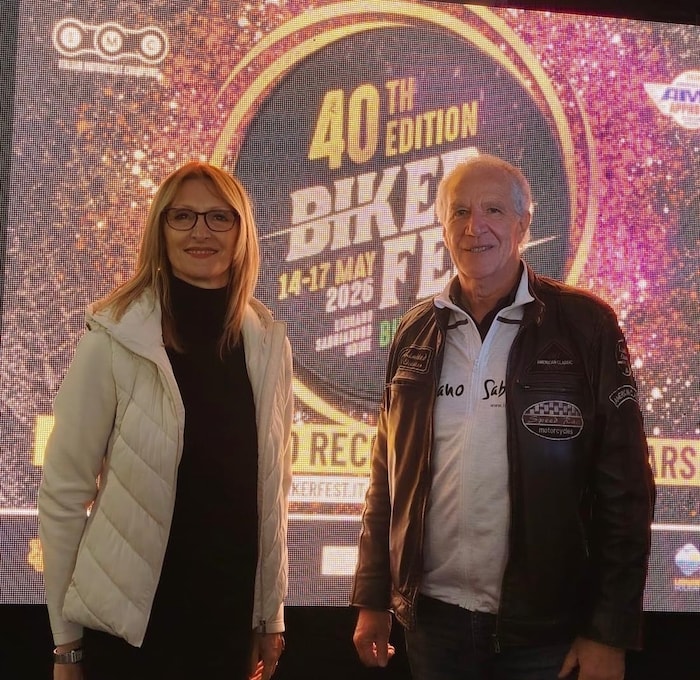 Bürgermeisterin Laura Girogi und Toursimusstadtrat Massimo Brini am Biker Fest