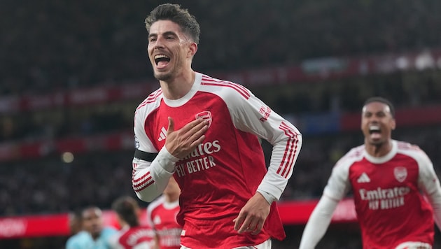 Kai Havertz bejubelt sein Tor, das für Arsenal im Titelkampf der Premier League entscheidend ...
