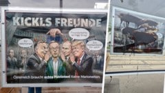 Das diskussionswürdige Plakat vor und nachdem es beschmiert worden ist