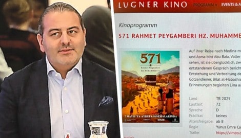 Leo Lugner (FPÖ) beim Fastenbrechen einer Türkisch-Islamischen Vereinigung im Jahr 2025. Im Kino ...