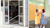 Links der zerstörte Geldautomat, rechts ein Auszug aus dem Video