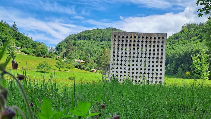 Das Wasserhaus – ein Betonkubus mit präzise gebohrten Öffnungen.