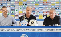 Markus Schopp – hier mit „Vize“ Roland Puchas and Boss Erich Korherr – wurde als neuer ...