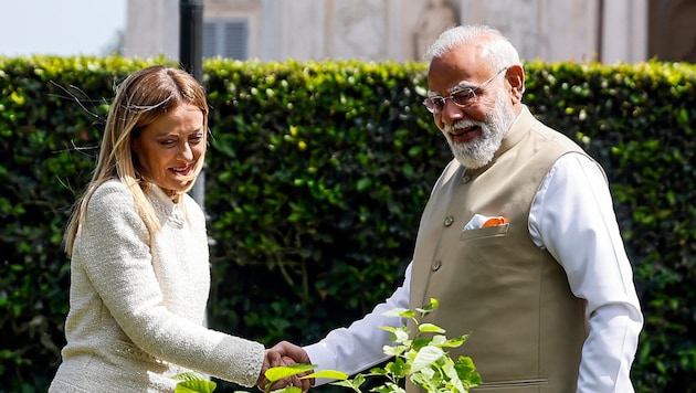 Italiens Ministerpräsidentin Giorgia Meloni und Indiens Ministerpräsident Narendra Modi