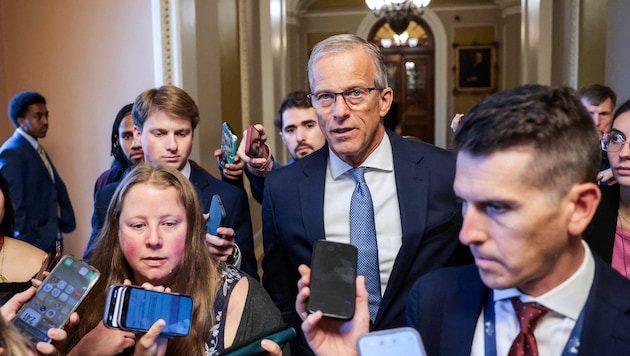 Der republikanische Mehrheitsführer im Senat, John Thune, spricht nach der Blockade der ...