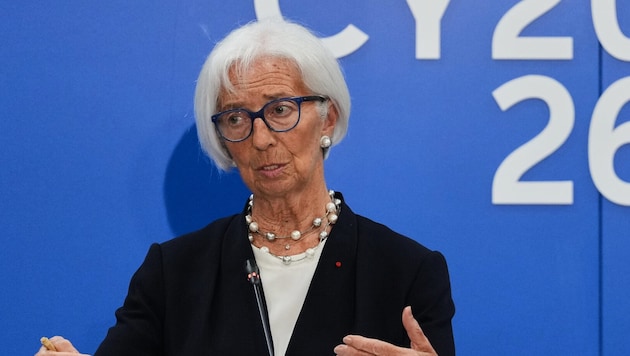 EZB-Chefin Christine Lagarde bei einem Eurogruppentreffen in Nikosia