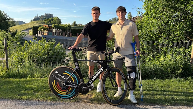 Andreas Schmid und Rene Hartl (v. l. n. r.) sporteln für den guten Zweck.