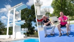 Damals und heute. Wo im Vorjahr noch ein Sportbecken war, ist nun eine Sportanlage mit Pickle- ...