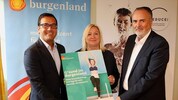 Doskozil mit Ärztekammer-Präsident Christian Toth und Sabine de Martin de Gobbo von der ÖGK