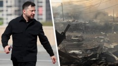 Fassungslos macht sich der ukrainische Staatschef ein Bild von der Lage in Kiew.