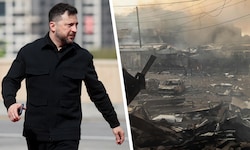Fassungslos macht sich der ukrainische Staatschef ein Bild von der Lage in Kiew.