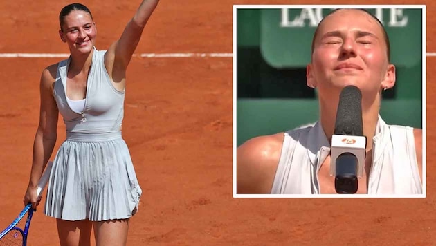 Marta Kostyuk bejubelt zunächst noch den Sieg, hatte beim anschließenden Interview aber mit den ...