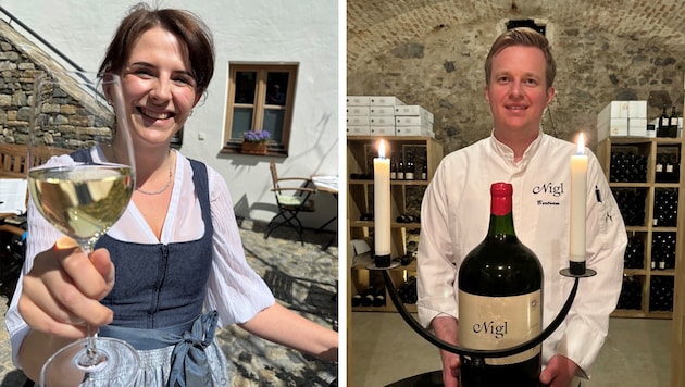 Anna-Lena mit einem Glaserl Hommage! Bertram Nigl hütet aber auch mit anderen Weinen das ...