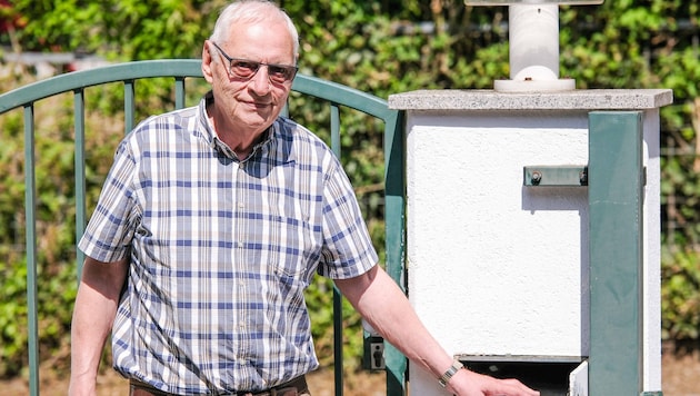 Der pensionierte Jurist Ludwig T. (78) vor seinem Briefkasten in Linz-Urfahr