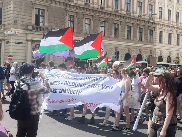 Waving Palestinian flags, the demonstrators also chanted anti-Israel slogans.