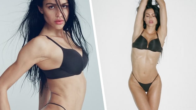 Amelia Gray heizt Kim Kardashians Fans in der neuen Skims-Kampagne ein.
