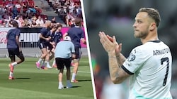 Marko Arnautovic als Blondschopf beim ÖFB-Training (linkes Bild).